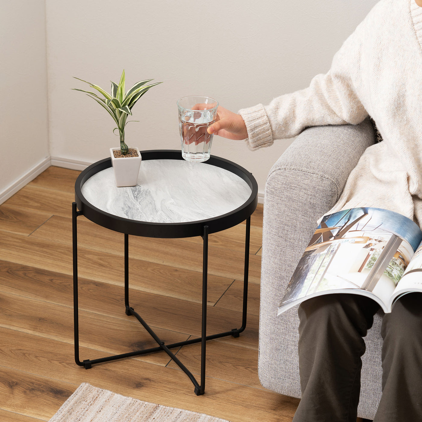 トレー型 サイドテーブル 幅42cm / CIR-502