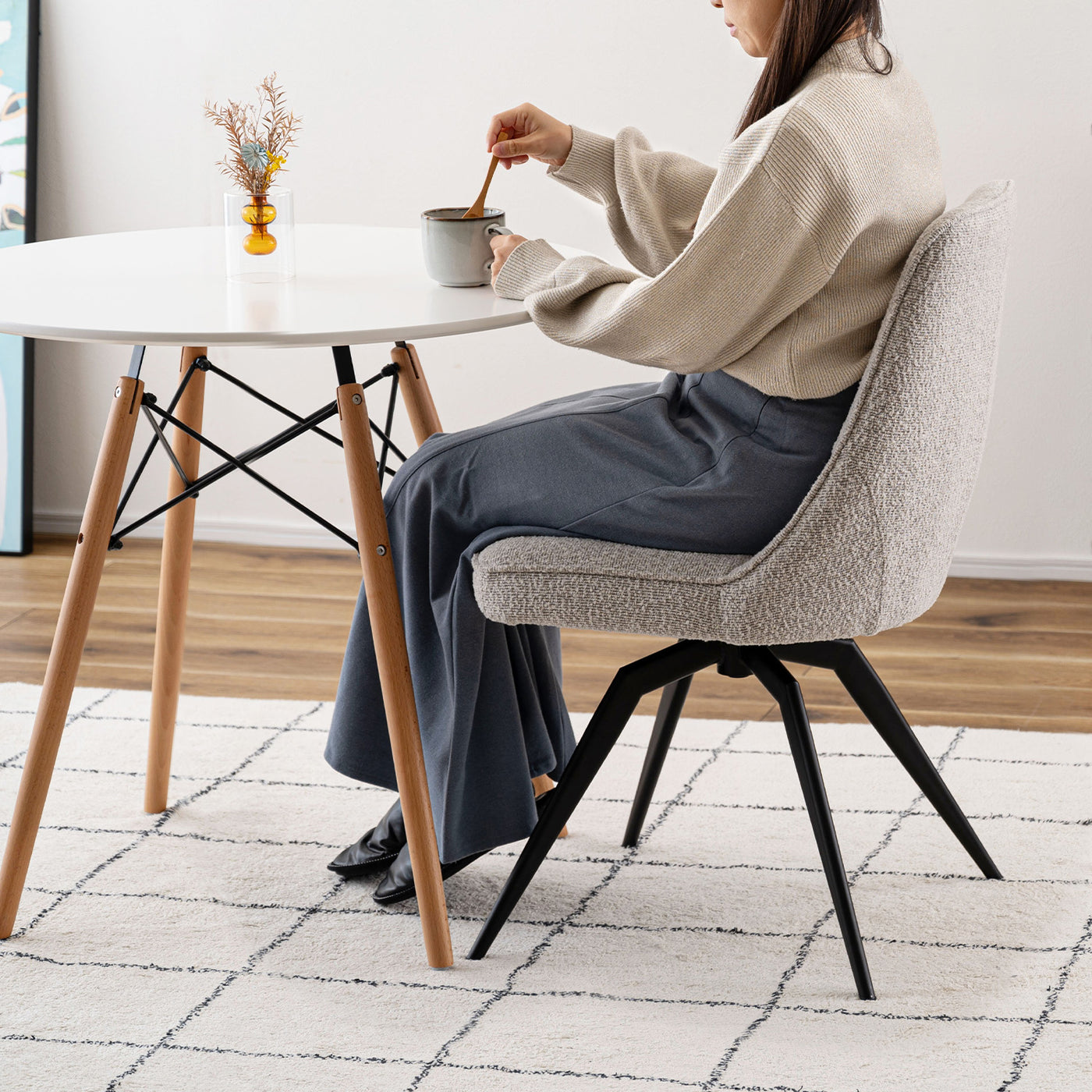 ダイニングチェア 回転チェア ブークレ ファブリック / PC-181