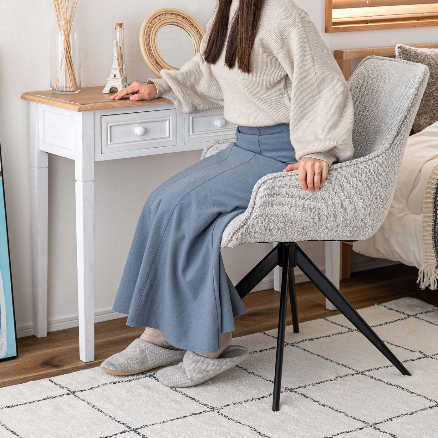 ダイニングチェア アーム 回転チェア ブークレ ファブリック / PC-182