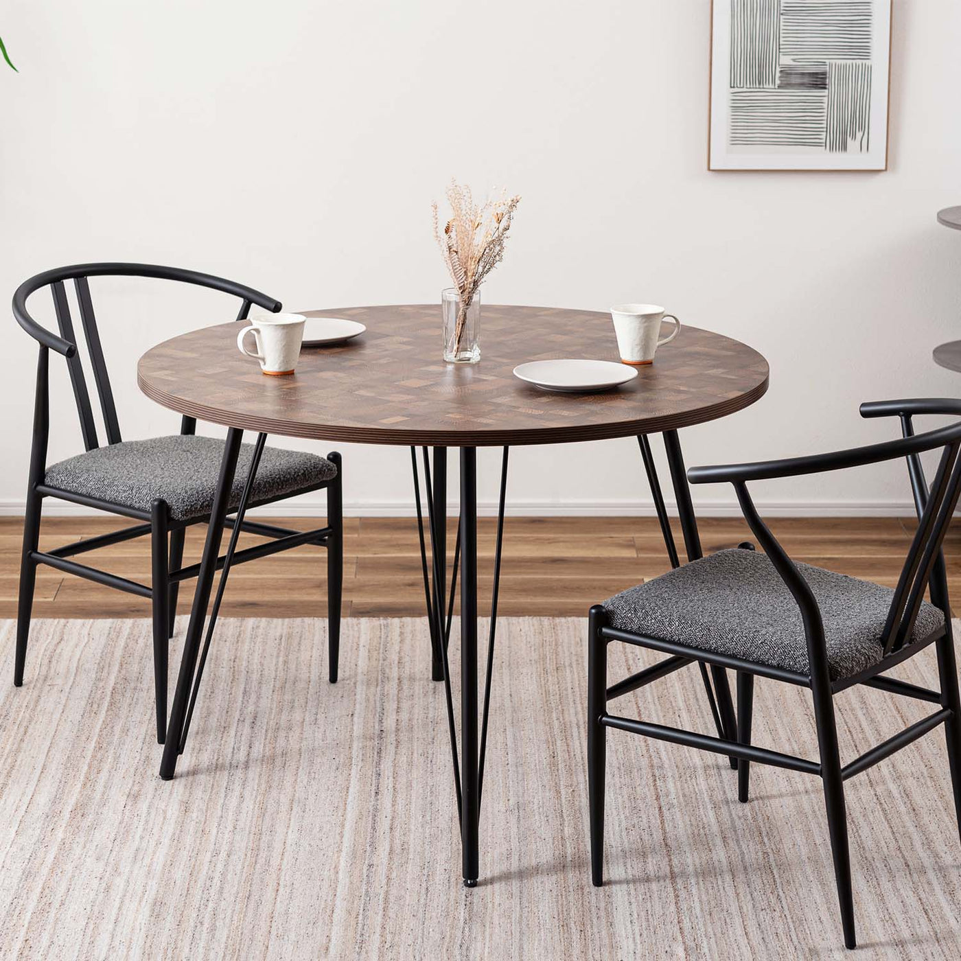 ダイニングチェア アームチェア ブークレ座面 スチールフレーム / PC-821