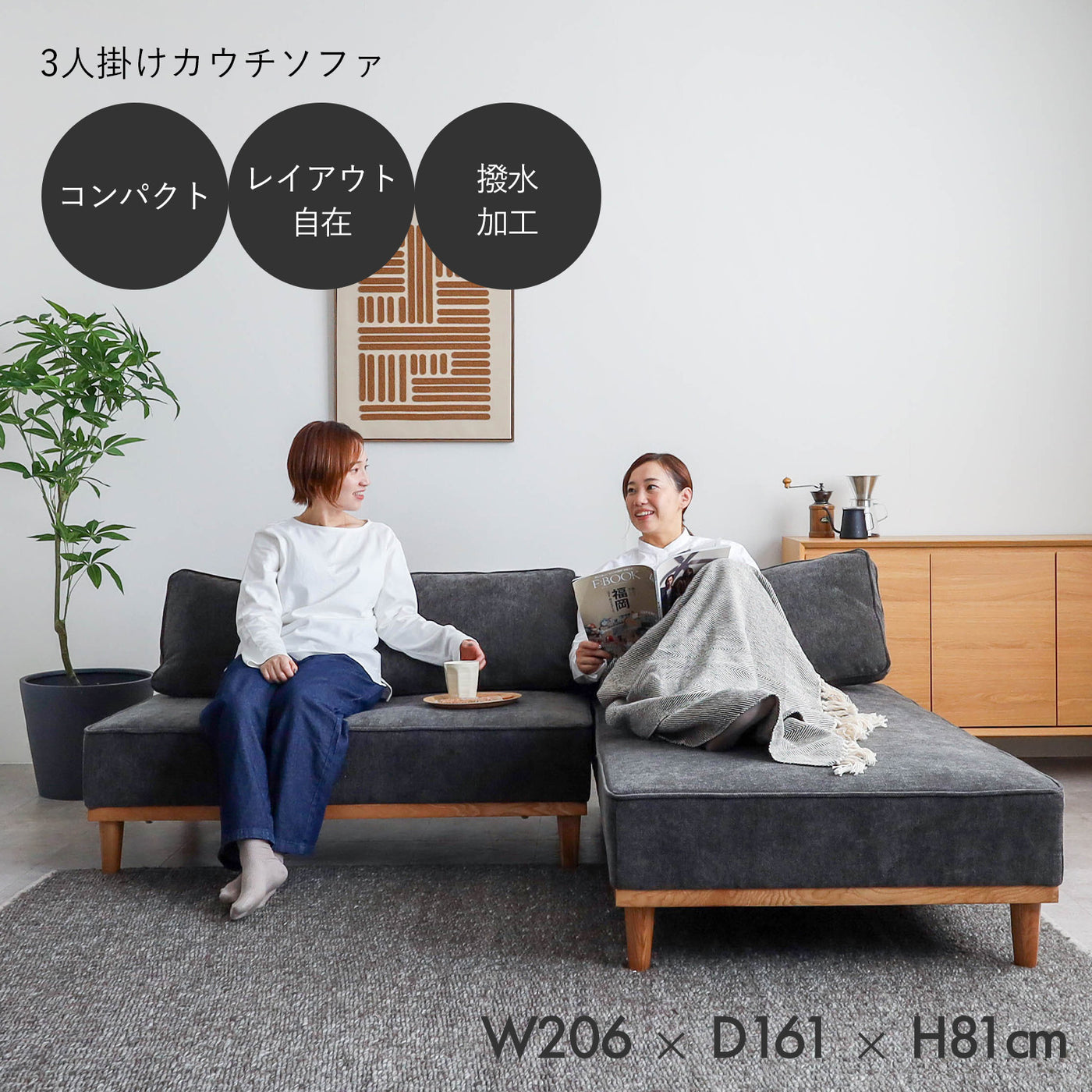 コンパクト 3人掛けカウチソファ / SF010 開梱設置付き