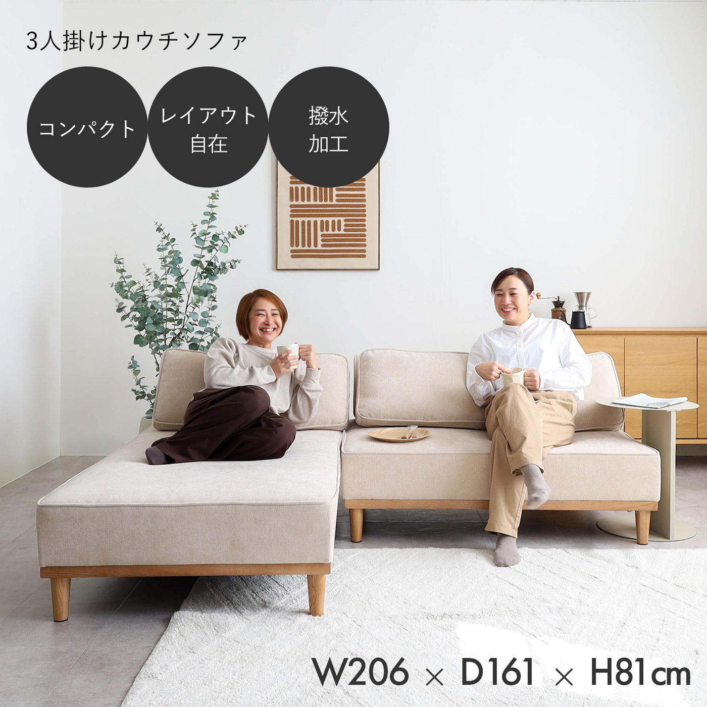 コンパクト 3人掛けカウチソファ / SF010 開梱設置付き