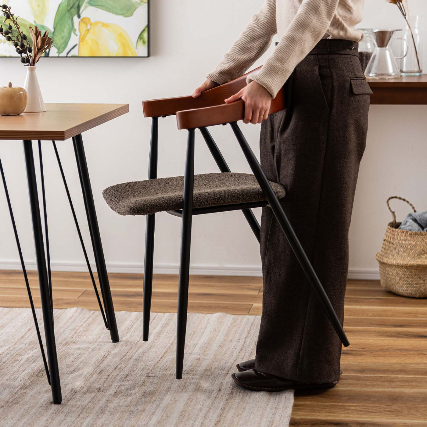 ダイニングチェア アームチェア ブークレ ファブリック / TEC-83